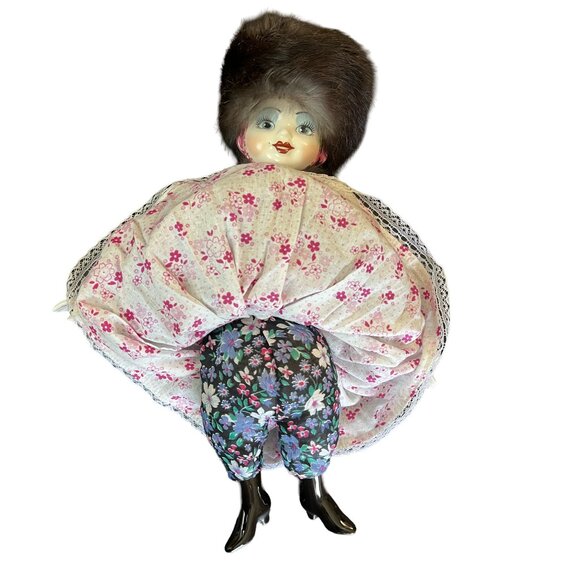Pretty Hand Painted Russian Porcelain Girl Doll In Colorfully Dress & Fur Hat - Picture 6 of 14